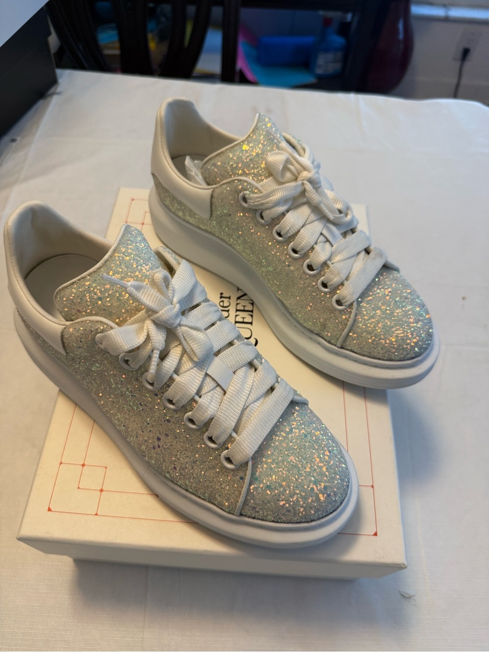 Women’s White Glitter Fashion Alexander McQueen Sneakers